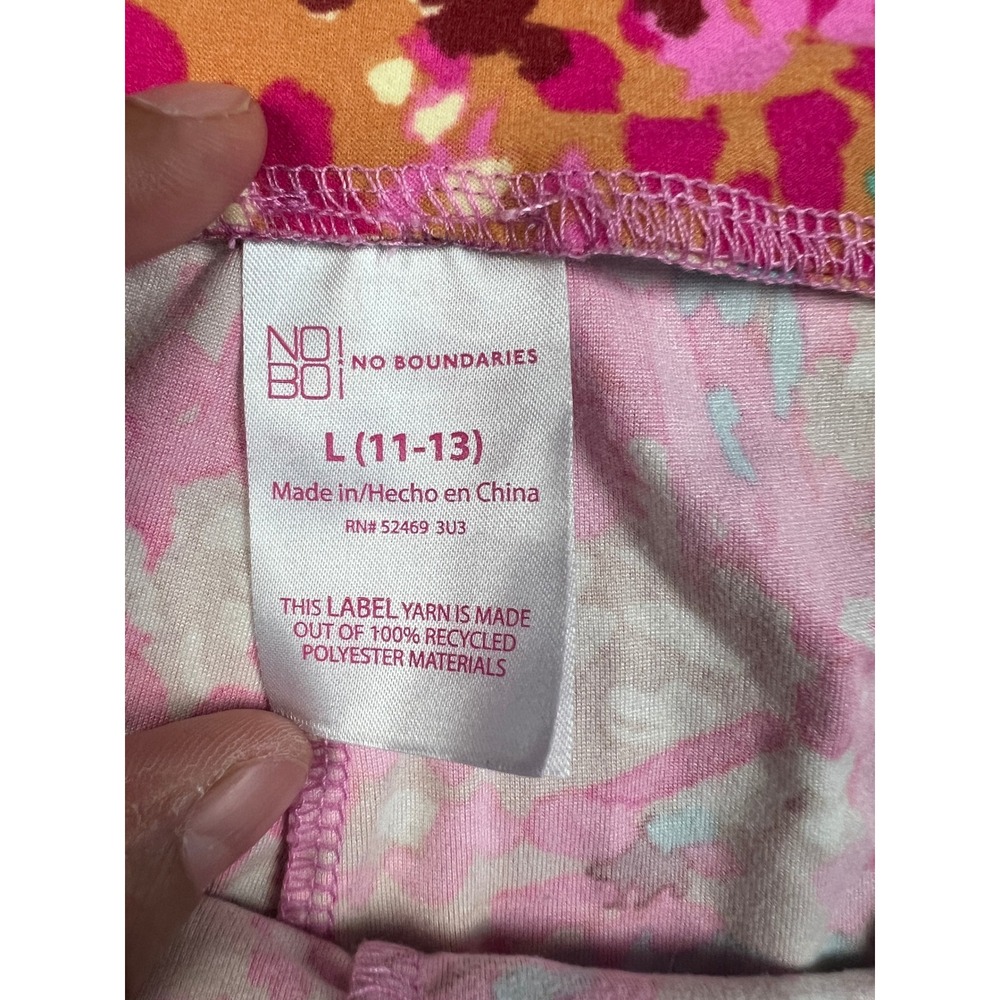 No Boundaries Bike Shorts Womens Large Pink Floral High Rise Athletic Pockets - Picture 5 of 8